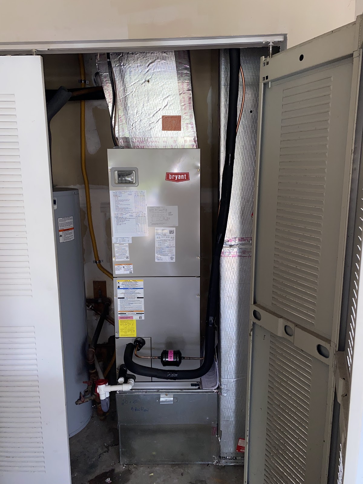 A clean indoor air handler install in a closet